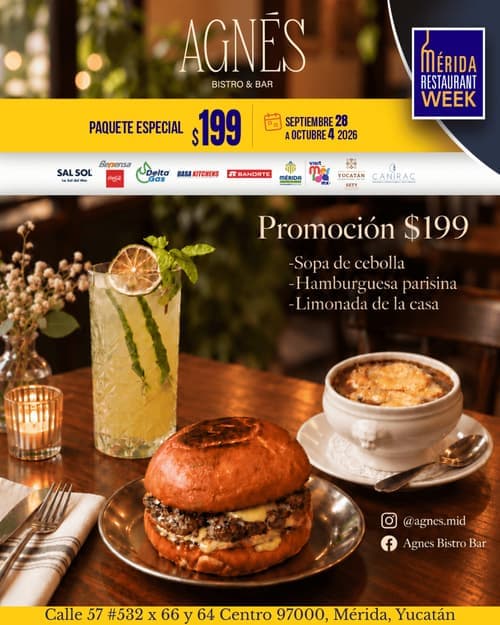Póster del menú de Mérida Restaurant Week de AGNES. Centro