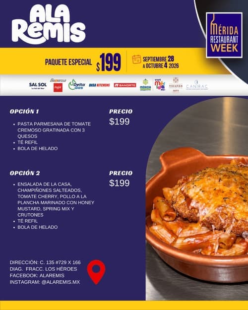 Póster del menú de Mérida Restaurant Week de ALAREMIS. Héroes