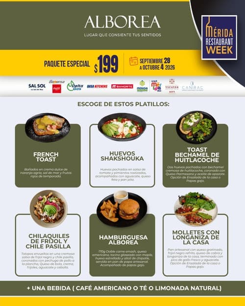 Póster del menú de Mérida Restaurant Week de ALBOREA. Urban Center