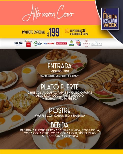 Póster del menú de Mérida Restaurant Week de ALLÔ MON COCO