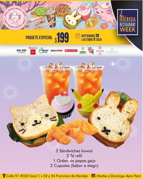 Póster del menú de Mérida Restaurant Week de AMAI KAWAII PASTRY & SHOP. Francisco de Montejo