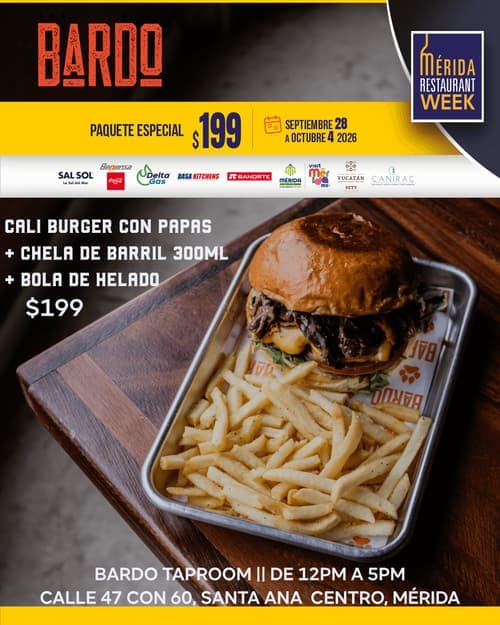 Póster del menú de Mérida Restaurant Week de BARDO TAPROOM