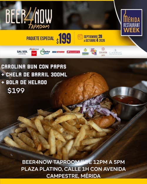 Póster del menú de Mérida Restaurant Week de BEER4NOW