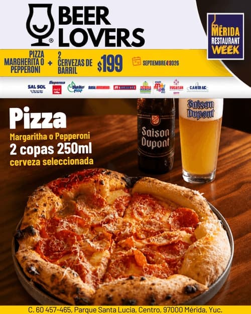 Póster del menú de Mérida Restaurant Week de BEERLOVERS. Mid