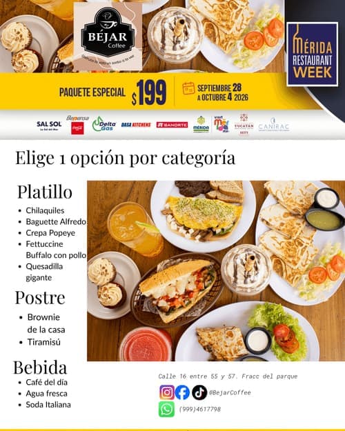 Póster del menú de Mérida Restaurant Week de BEJAR COFFEE