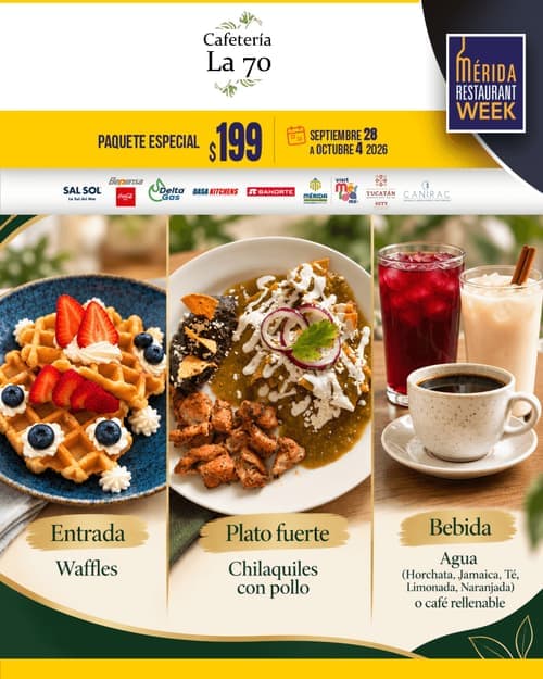 Póster del menú de Mérida Restaurant Week de CAFETERÍA LA 70