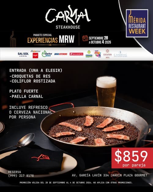 Póster del menú de Mérida Restaurant Week de CARNAL STEAKHOUSE