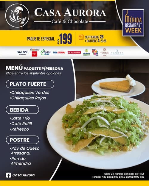 Póster del menú de Mérida Restaurant Week de CASA AURORA
