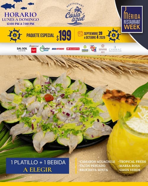 Póster del menú de Mérida Restaurant Week de COSTA AZUL
