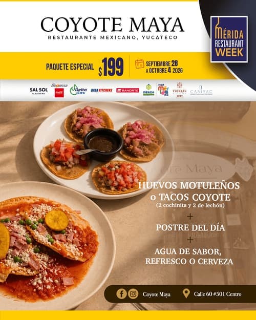 Póster del menú de Mérida Restaurant Week de COYOTE MAYA