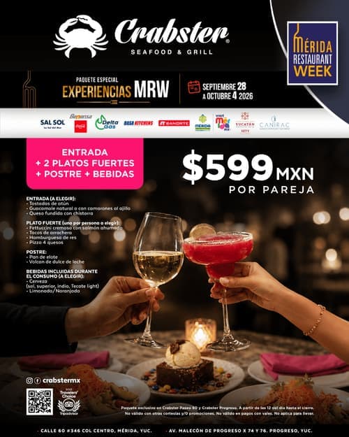 Póster del menú de Mérida Restaurant Week de CRABSTER. Progreso
