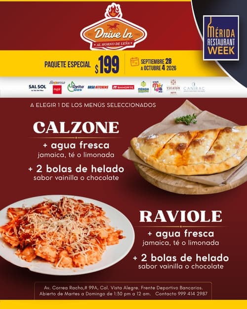 Póster del menú de Mérida Restaurant Week de DRIVE IN