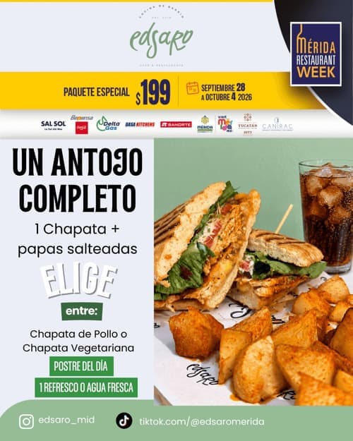 Póster del menú de Mérida Restaurant Week de EDSARO. Las Américas