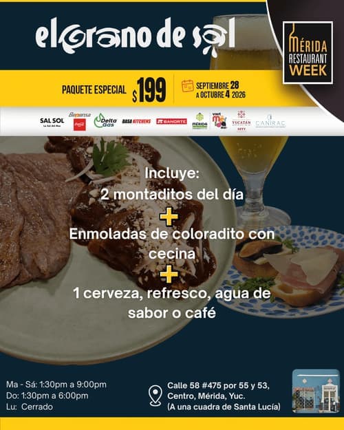 Póster del menú de Mérida Restaurant Week de EL GRANO DE SAL