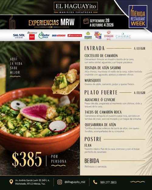 Póster del menú de Mérida Restaurant Week de EL HAGUAYITO