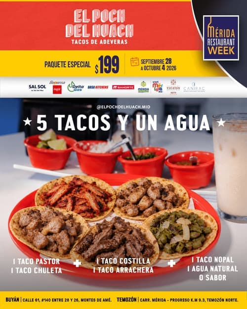 Póster del menú de Mérida Restaurant Week de EL POCH DEL HUACH. Temozón