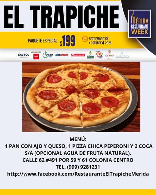 Póster del menú de Mérida Restaurant Week de EL TRAPICHE