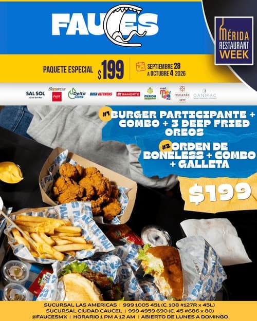 FAUCES BURGER. Américas — Mérida Restaurant Week menu poster