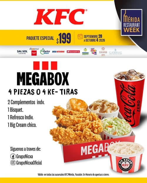 Póster del menú de Mérida Restaurant Week de KFC. Centro