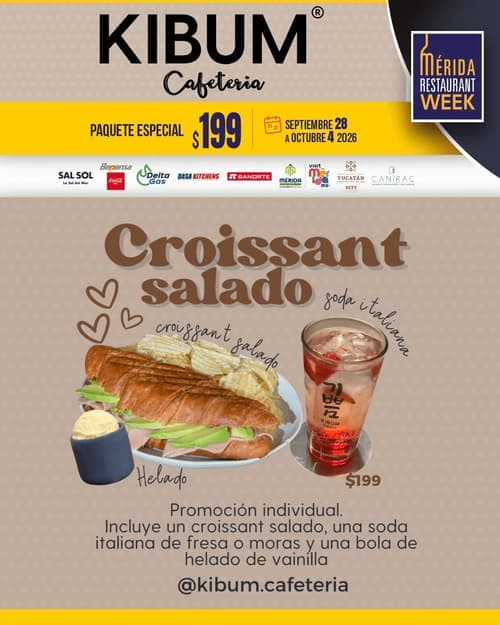 Póster del menú de Mérida Restaurant Week de KIBUM CAFETERÍA