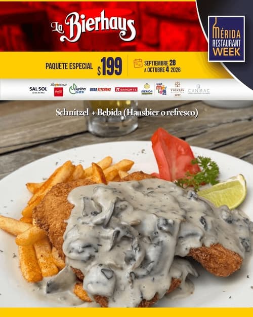 Póster del menú de Mérida Restaurant Week de LA BIERHAUS. Colonia México