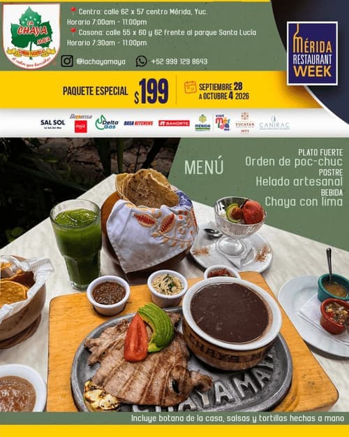 Póster del menú de Mérida Restaurant Week de LA CHAYA MAYA. La Casona
