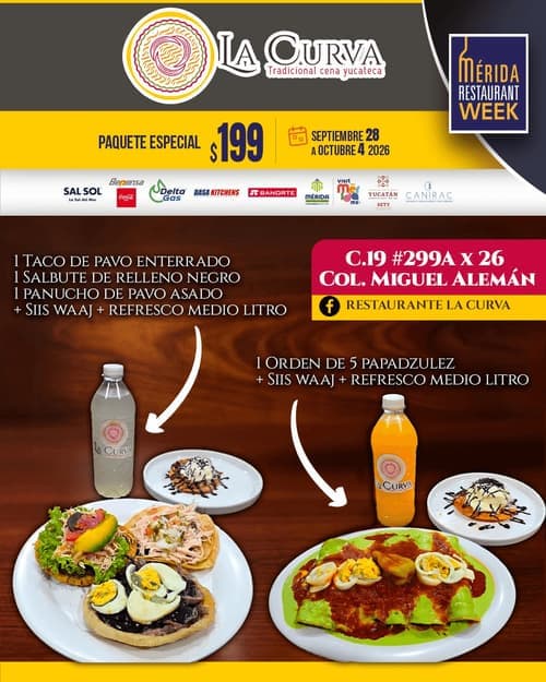 Póster del menú de Mérida Restaurant Week de LA CURVA