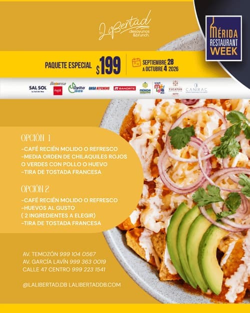 Póster del menú de Mérida Restaurant Week de LA LIBERTAD. Centro