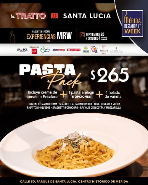 Póster del menú de Mérida Restaurant Week de LA TRATTO. Santa Lucía