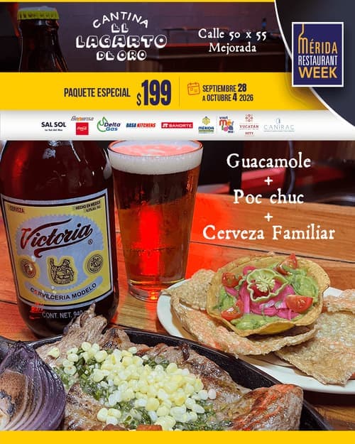 Póster del menú de Mérida Restaurant Week de LAGARTO DE ORO