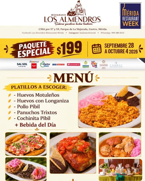 Póster del menú de Mérida Restaurant Week de LOS ALMENDROS. Mejorada