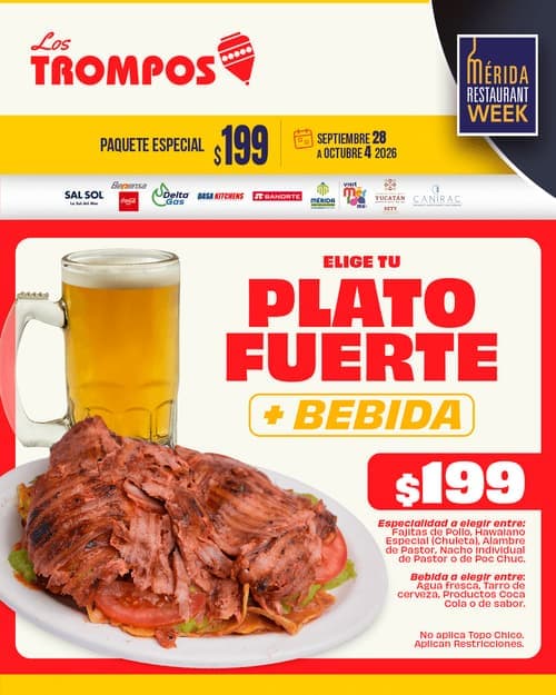 Póster del menú de Mérida Restaurant Week de LOS TROMPOS. Oriente