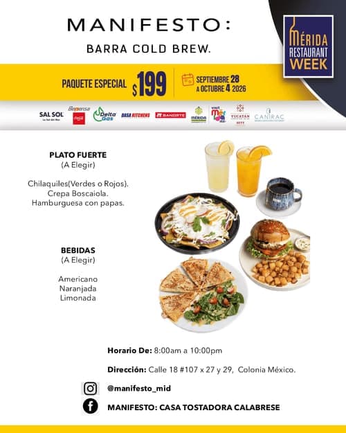 Póster del menú de Mérida Restaurant Week de MANIFESTO: CASA TOSTADORA CALABRESE