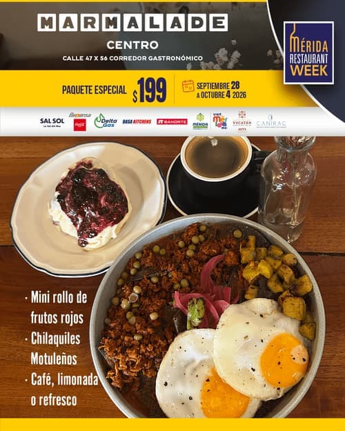 Póster del menú de Mérida Restaurant Week de MARMALADE. Centro