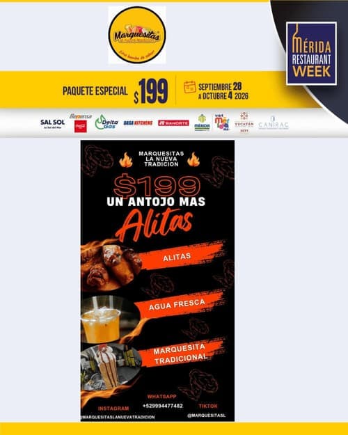 Póster del menú de Mérida Restaurant Week de MARQUESITAS LA NUEVA TRADICIÓN
