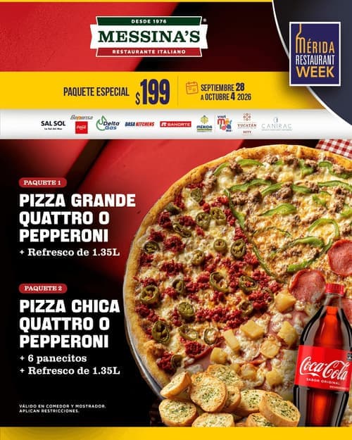 Póster del menú de Mérida Restaurant Week de MESSINA'S. García Lavín