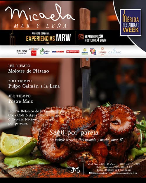 Póster del menú de Mérida Restaurant Week de MICAELA MAR Y LEÑA