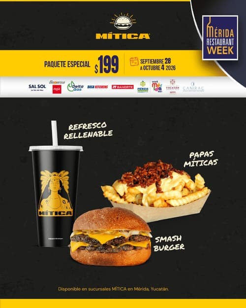 Póster del menú de Mérida Restaurant Week de MÍTICA. Francisco de Montejo