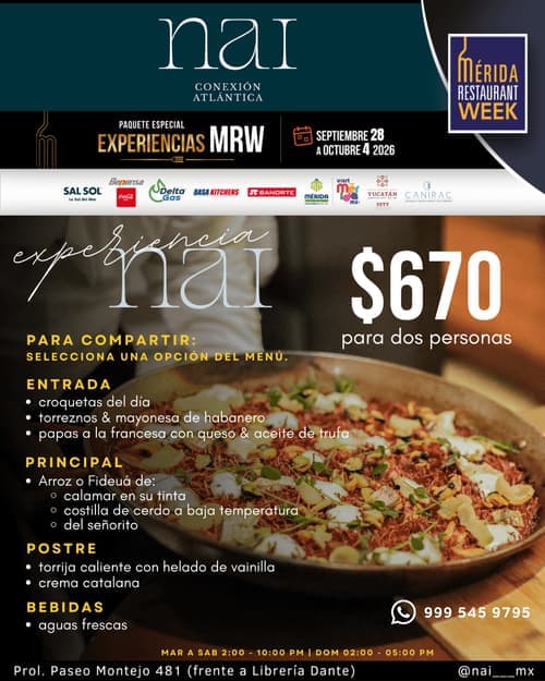 Póster del menú de Mérida Restaurant Week de NAI