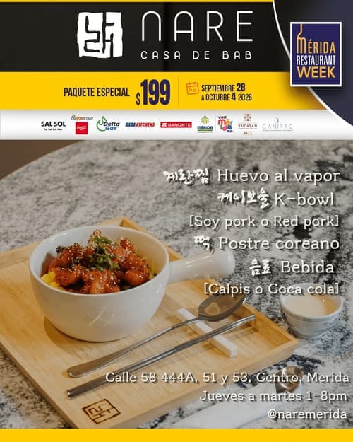 Póster del menú de Mérida Restaurant Week de NARE | CASA DE BAB. Centro