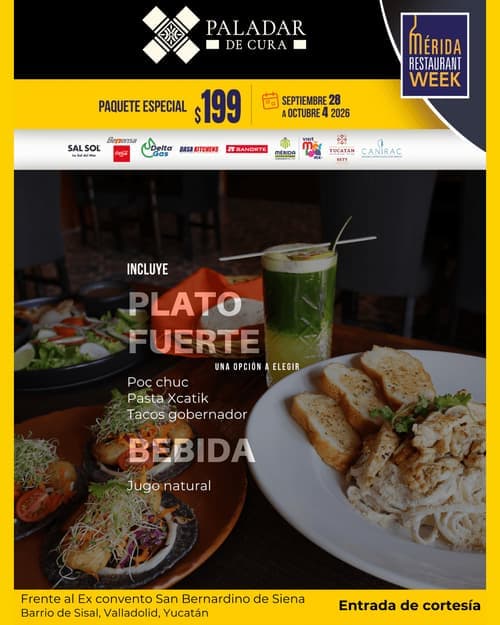 Póster del menú de Mérida Restaurant Week de PALADAR DE CURA