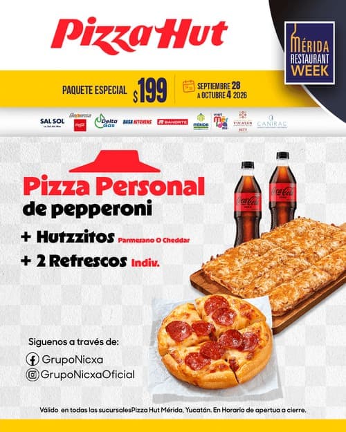 Póster del menú de Mérida Restaurant Week de PIZZA HUT. Oriente