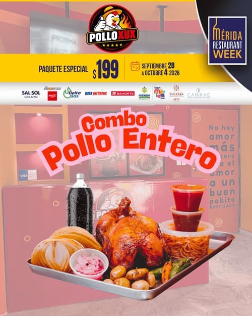 Póster del menú de Mérida Restaurant Week de POLLOXUX. Norte