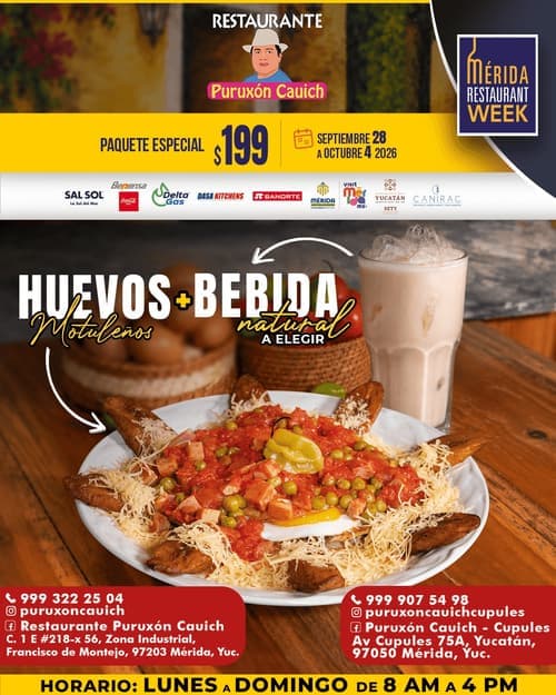 Póster del menú de Mérida Restaurant Week de PURUXÓN CAUICH. Cupules