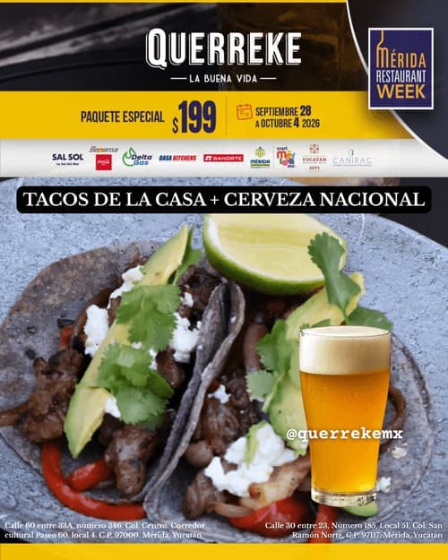 Póster del menú de Mérida Restaurant Week de QUERREKE. City Center