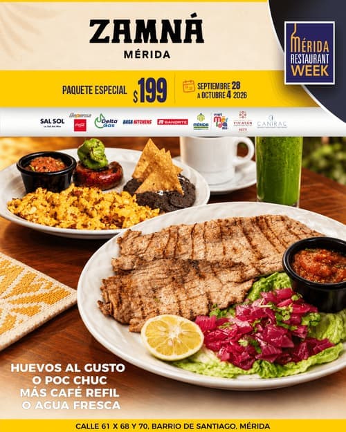 Póster del menú de Mérida Restaurant Week de RESTAURANTE ZAMNÁ. Mérida