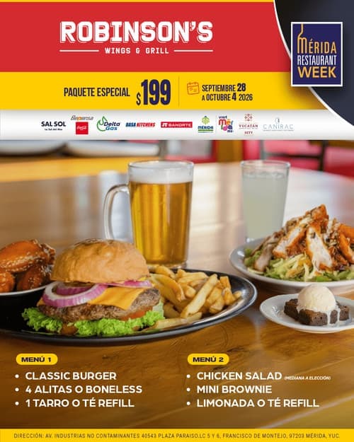Póster del menú de Mérida Restaurant Week de ROBINSON'S. Plaza Paraíso