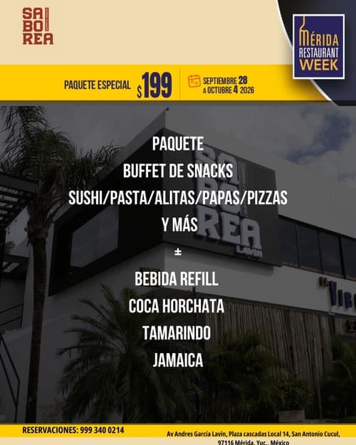 Póster del menú de Mérida Restaurant Week de SABOREA LAVIN BUFFETS / SNACKS