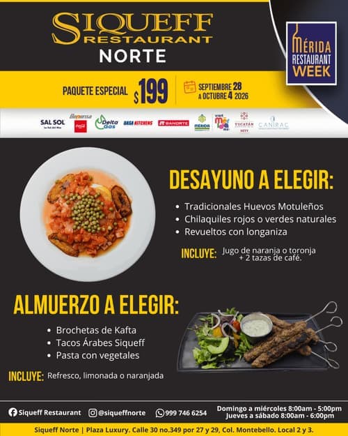 Póster del menú de Mérida Restaurant Week de SIQUEFF RESTAURANT. Norte
