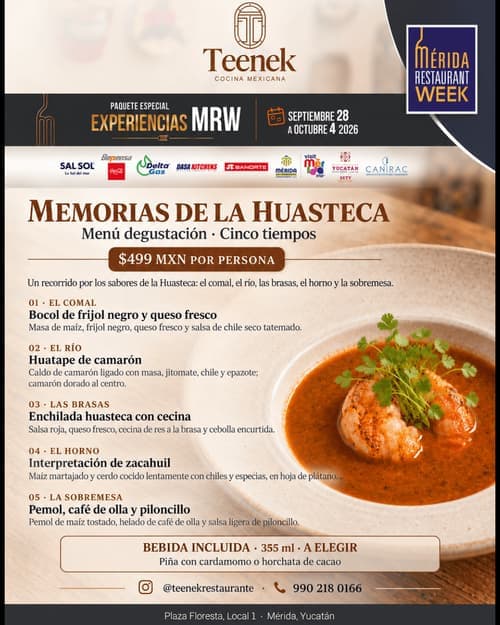 Póster del menú de Mérida Restaurant Week de TEENEK COCINA MEXICANA